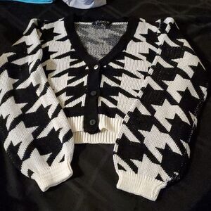 St. John Black and White V-Neck Sweater